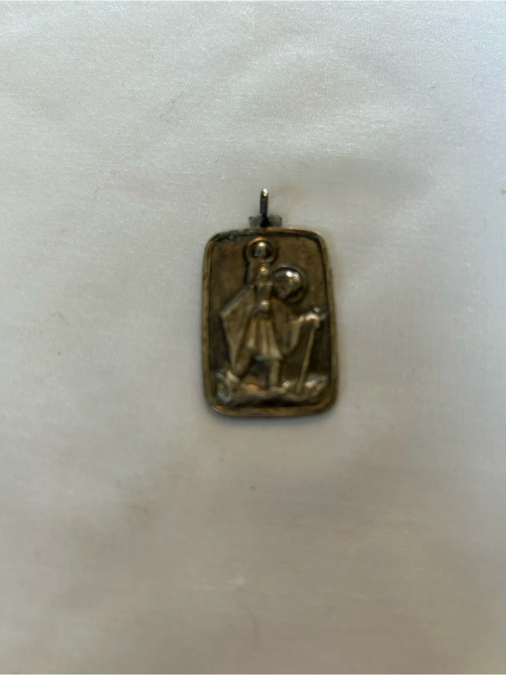 Rectangular Saint Medallion Pendant in sterling Silver